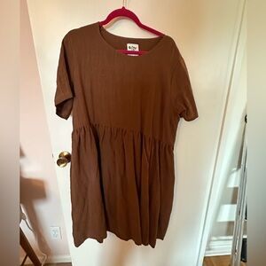 Shiny by Nature 100% Linen Dress in Brown